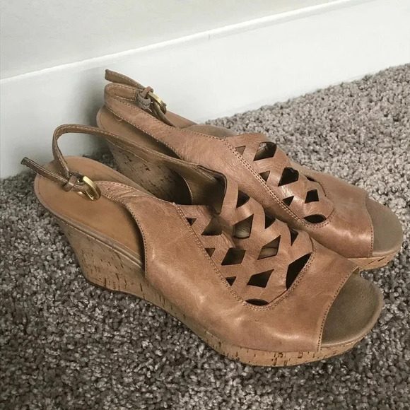Franco Sarto Tan Peep Toe Wedges - Picture 1 of 5